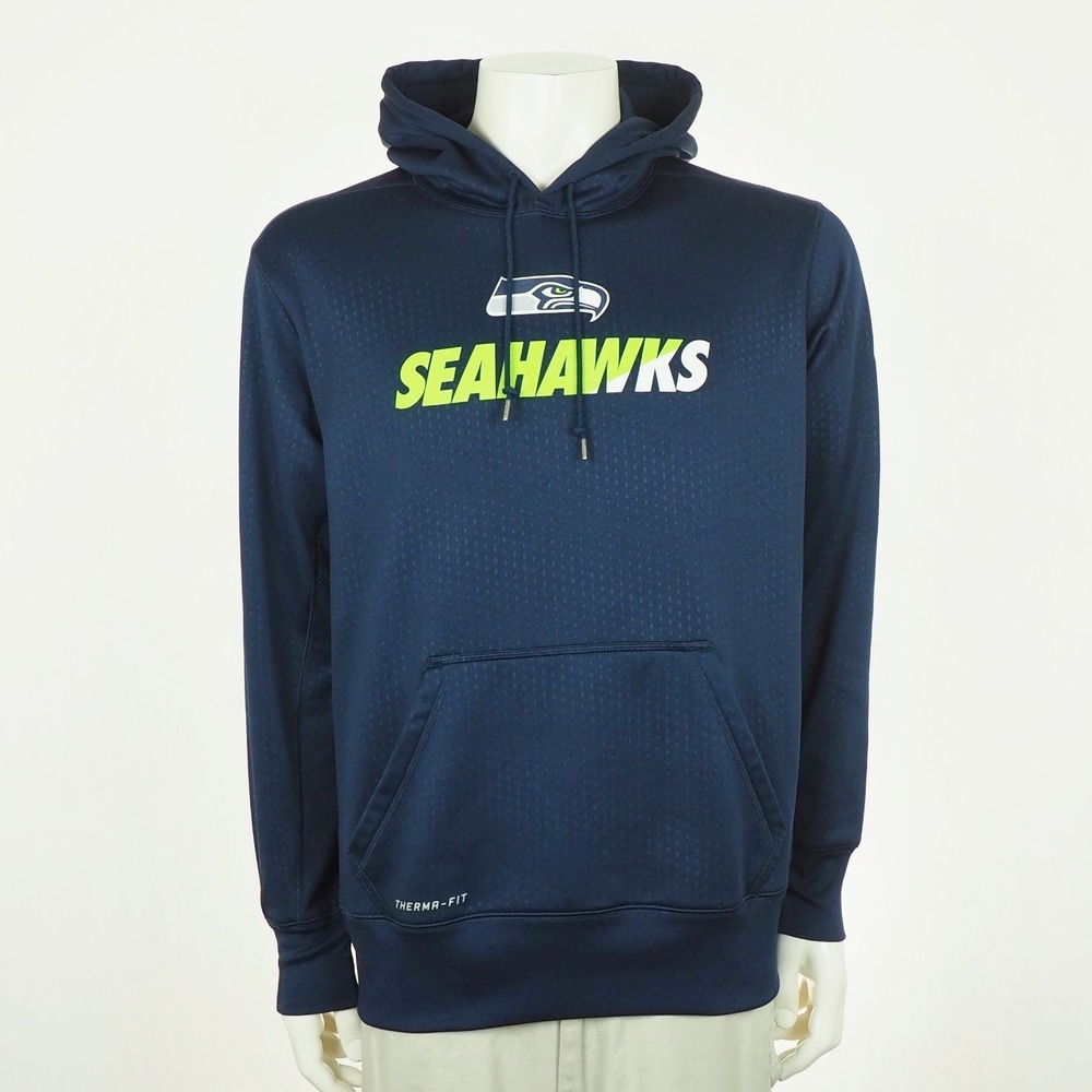 Nike Seattle Seahawks Therma-Fit Pullover Hoodie Mens Large Blue NFL Sweatshirt